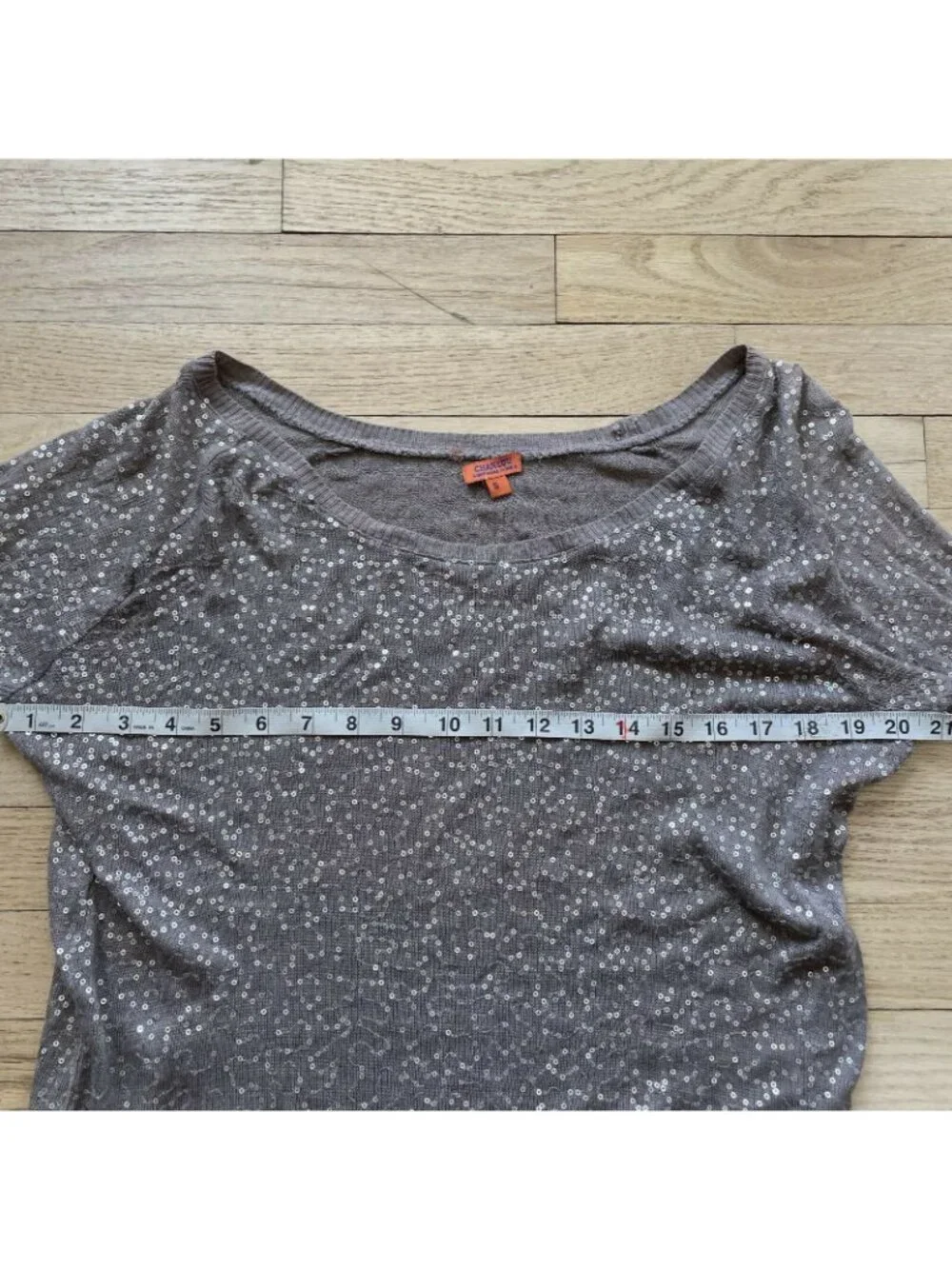 Chan Luu Women's Sequin Knit Sweater Scoop Neck Long Sleeve Taupe Small